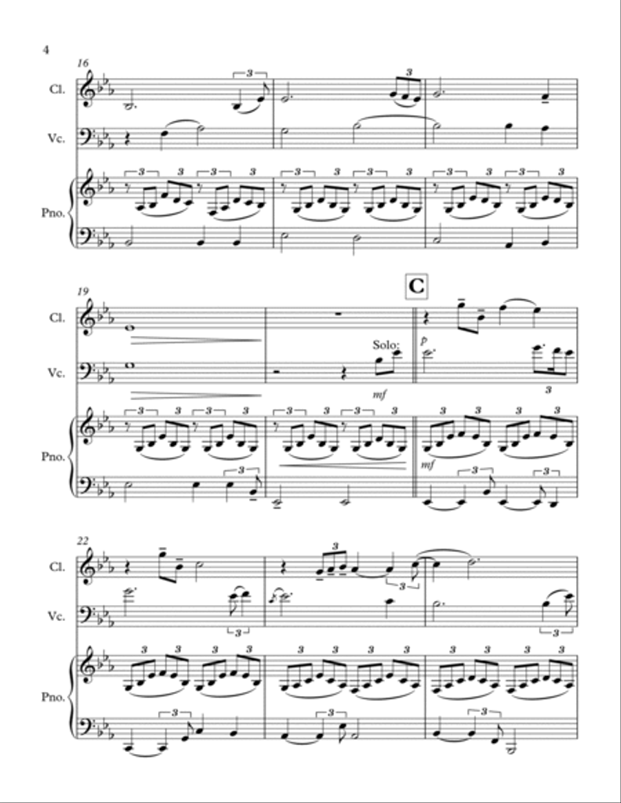 Amazing Grace, for Clarinet, Cello and Piano Clarinet scores gallery preview page 4