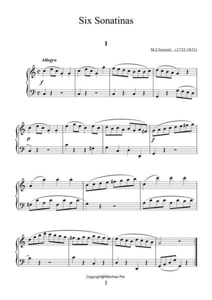 Six Sonatinas Op.36 by Muzio Clementi for piano solo