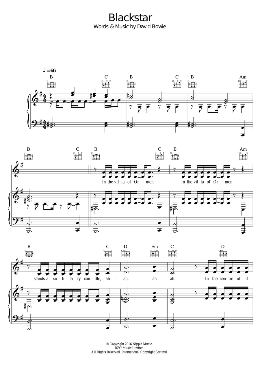 Blackstar Piano, Vocal, Guitar scores gallery preview page 1