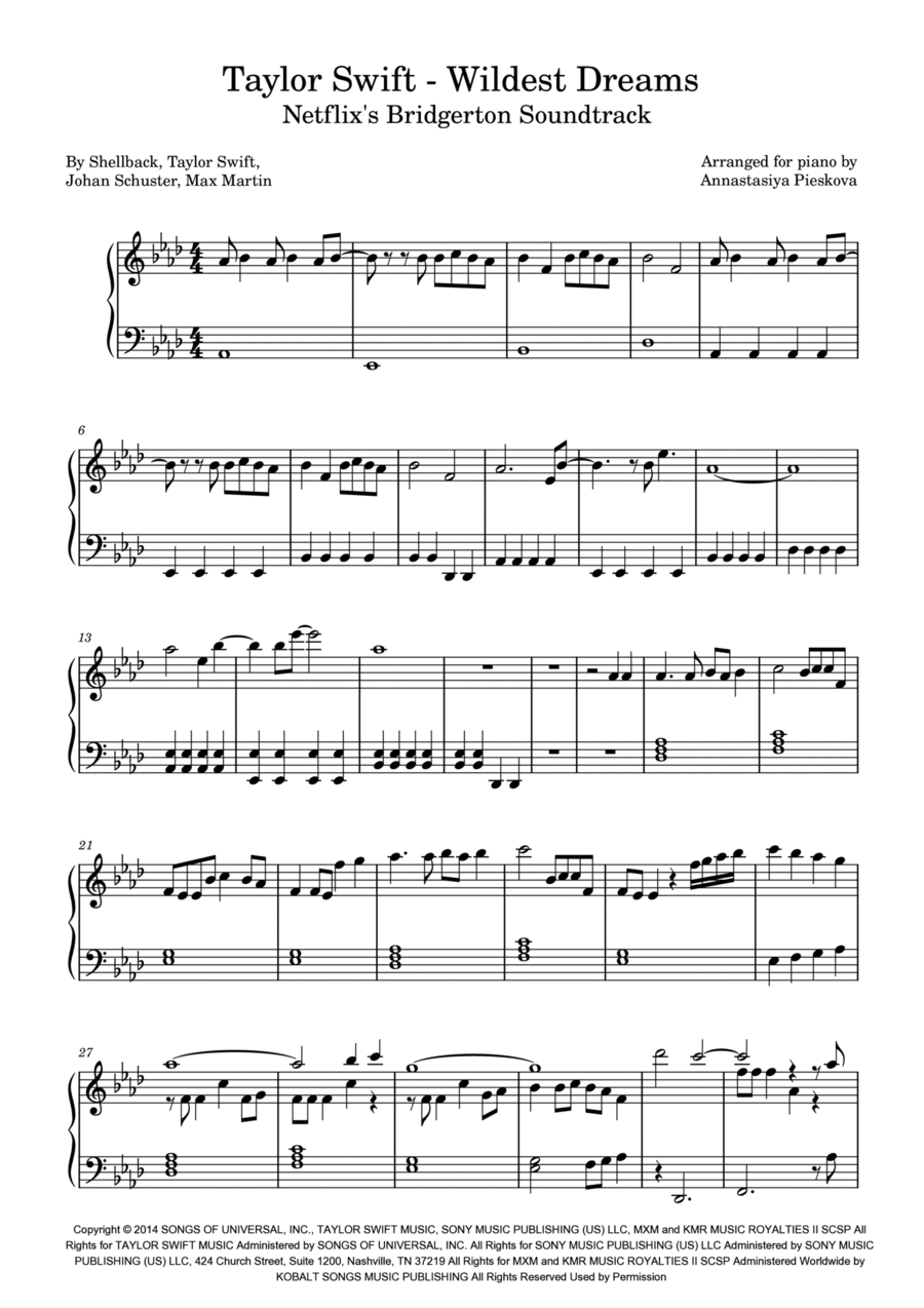 Wildest Dreams Piano Solo scores gallery preview page 1