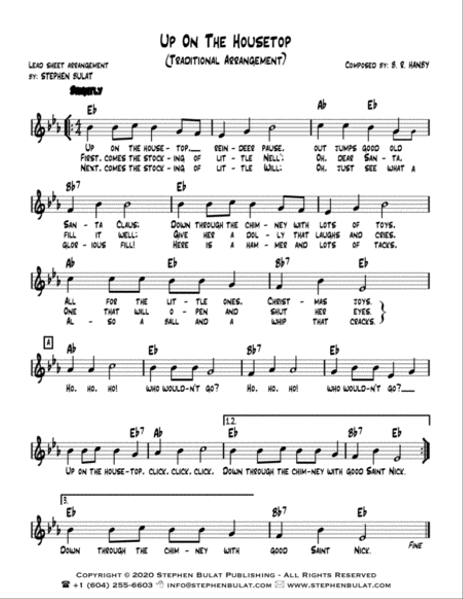 Up On The Housetop - Lead sheet arranged in traditional and jazz style (key of Eb) Large Ensemble scores gallery preview page 2
