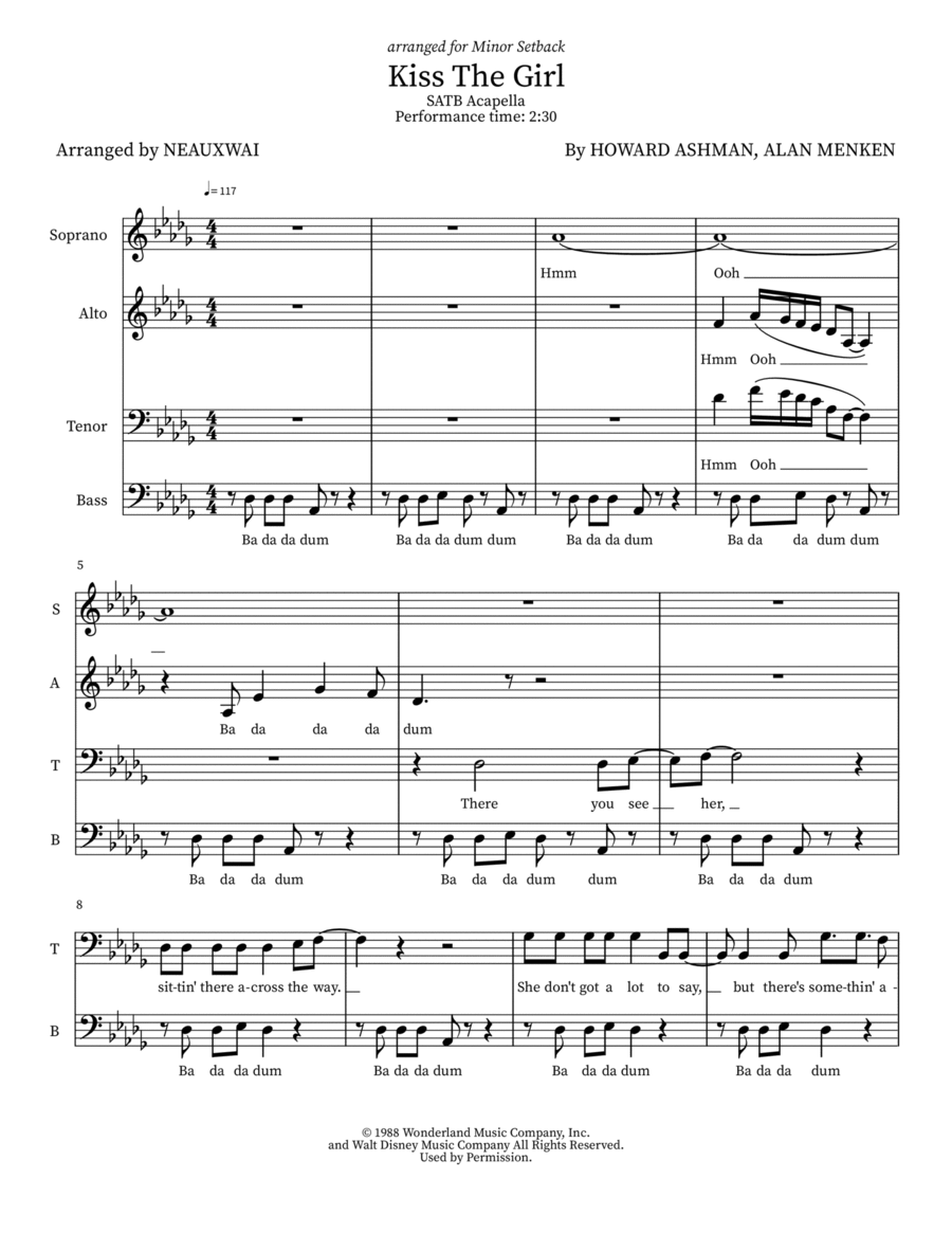 Kiss The Girl 4-Part scores gallery preview page 1