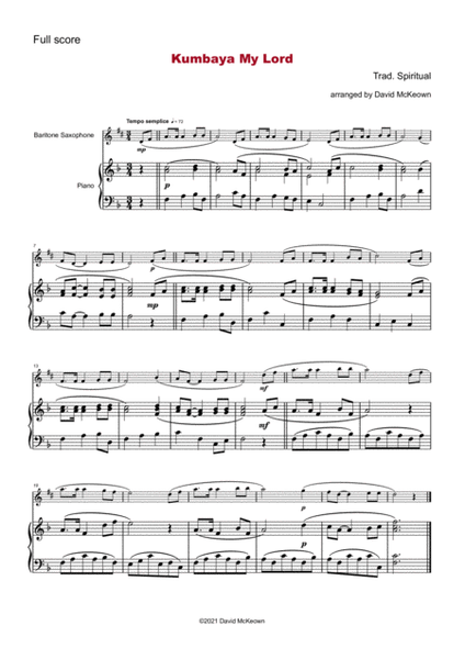 Kumbaya My Lord, Gospel Song for Baritone Saxophone and Piano