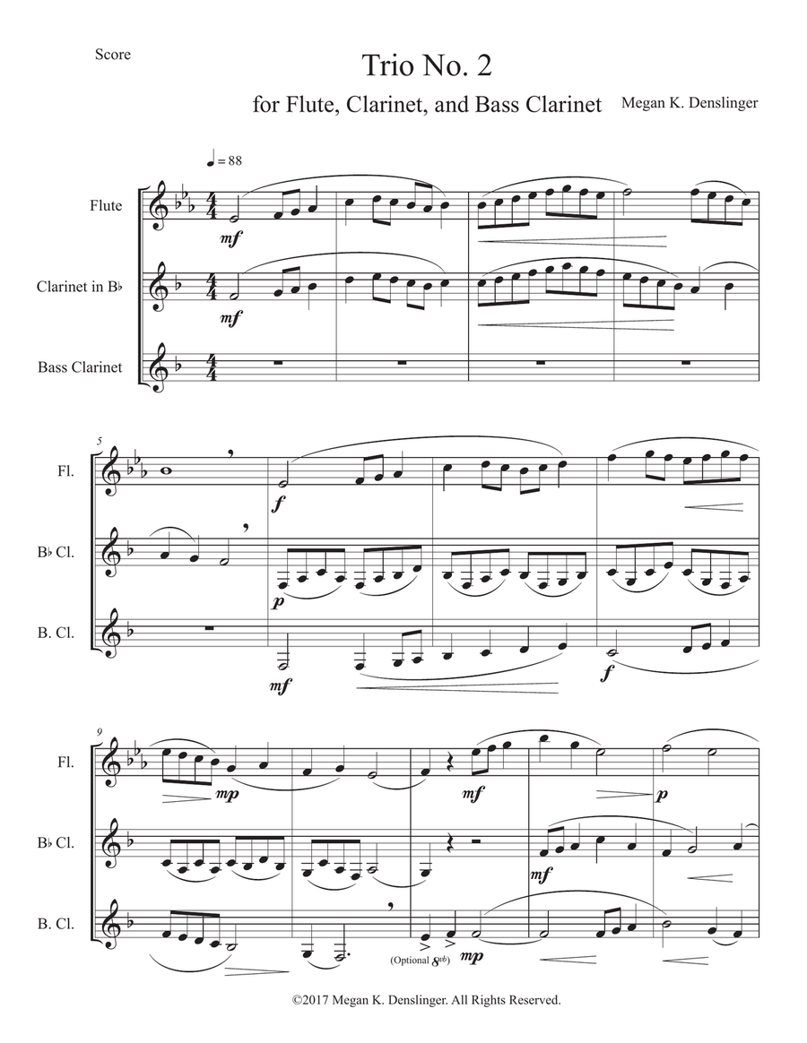 Trio No. 2 for Flute, Clarinet, and Bass Clarinet Woodwind Trio scores gallery preview page 1