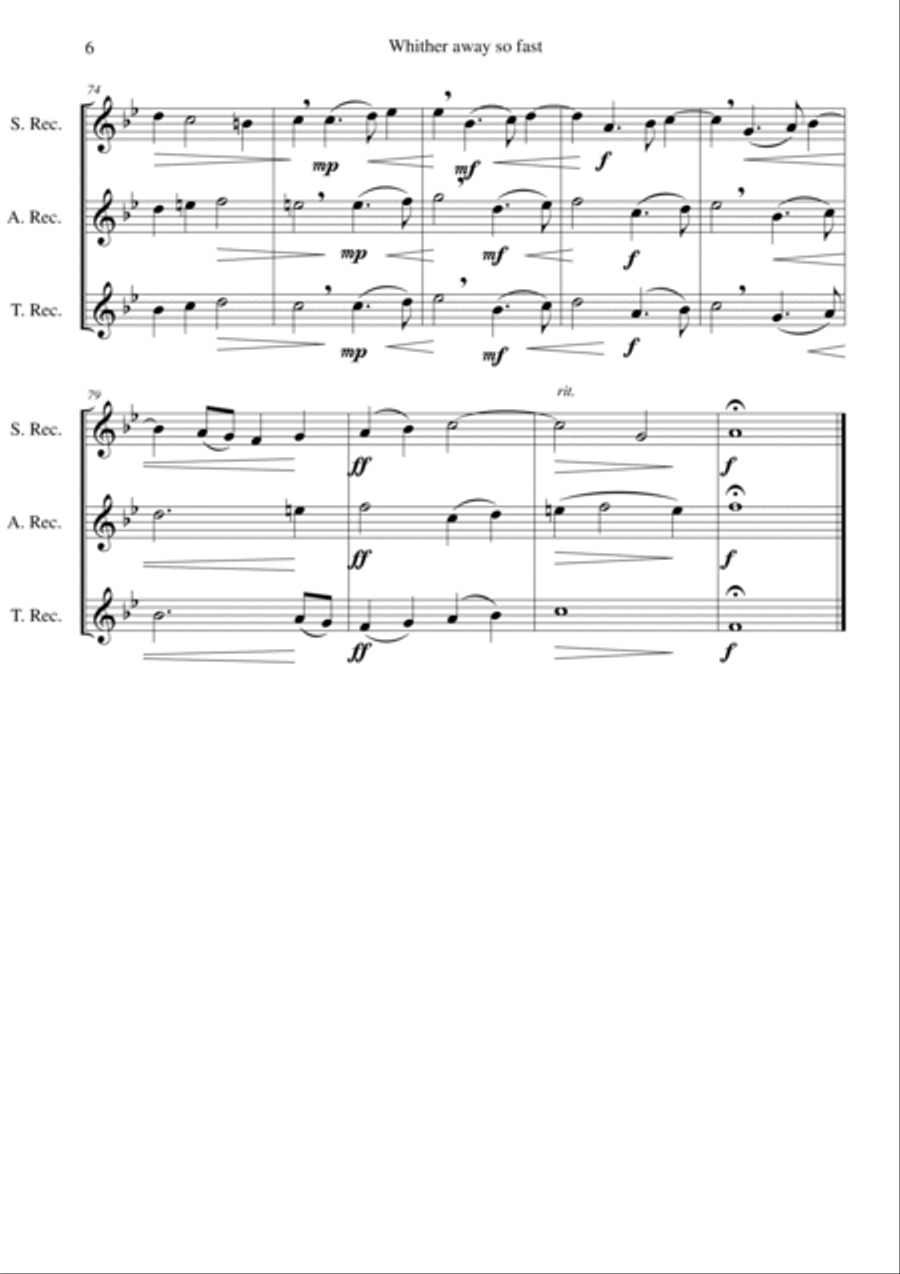 Whither away so fast for recorder trio (soprano, alto and tenor recorder) Soprano Recorder scores gallery preview page 6