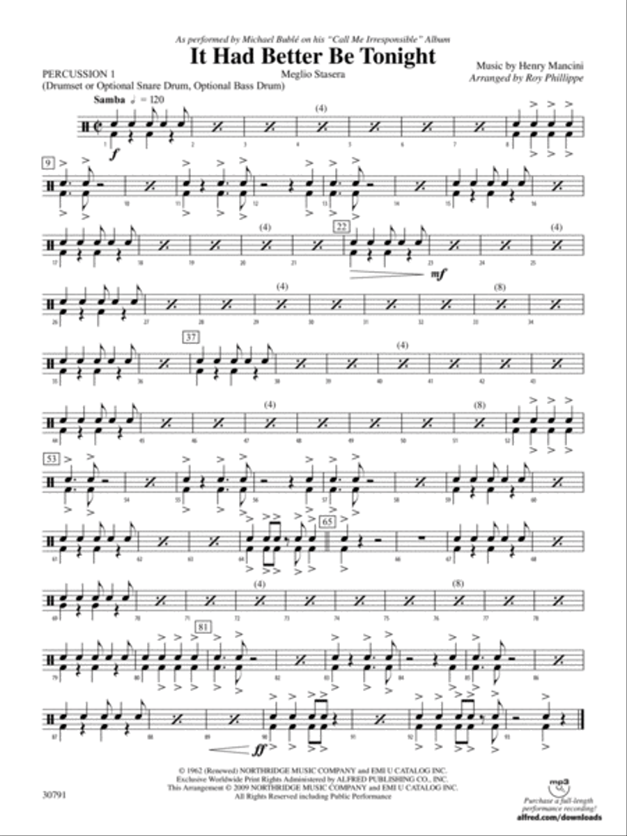 It Had Better Be Tonight (Meglio Stasera): 1st Percussion Concert Band scores gallery preview page 1