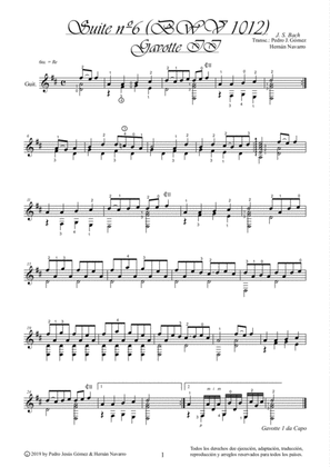 J.S. Bach Gavotte II BWV 1012-6th. suite cello guitar arr.: P.J. Gómez & H. Navarro edition
