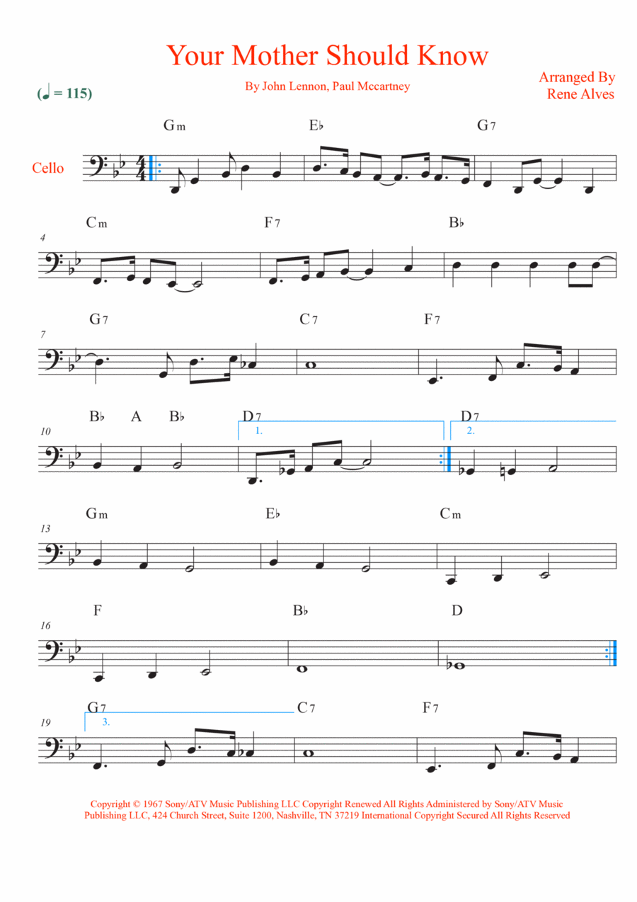Your Mother Should Know Your Mother Should Know Cello Solo scores gallery preview page 1