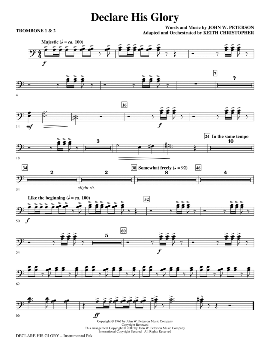 Declare His Glory - Trombone 1 & 2 Choir scores gallery preview page 1