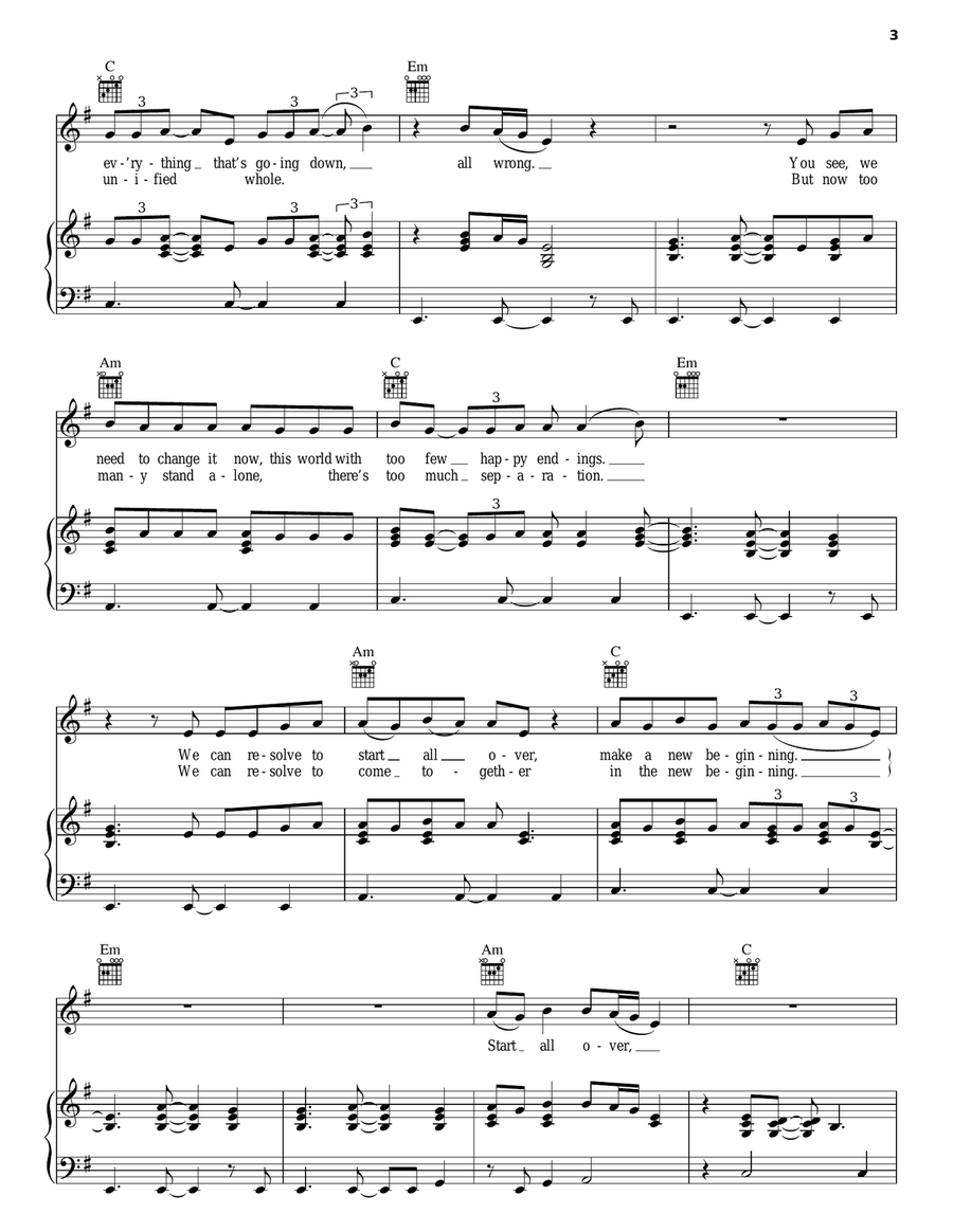 New Beginning New Beginning Piano, Vocal, Guitar scores gallery preview page 3