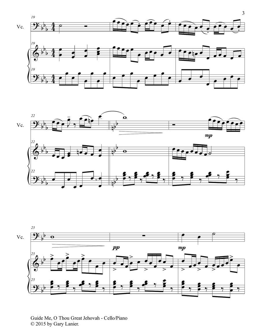Gary Lanier: 3 HYMNS of GUIDANCE (Duets for Cello & Piano) Piano scores gallery preview page 5