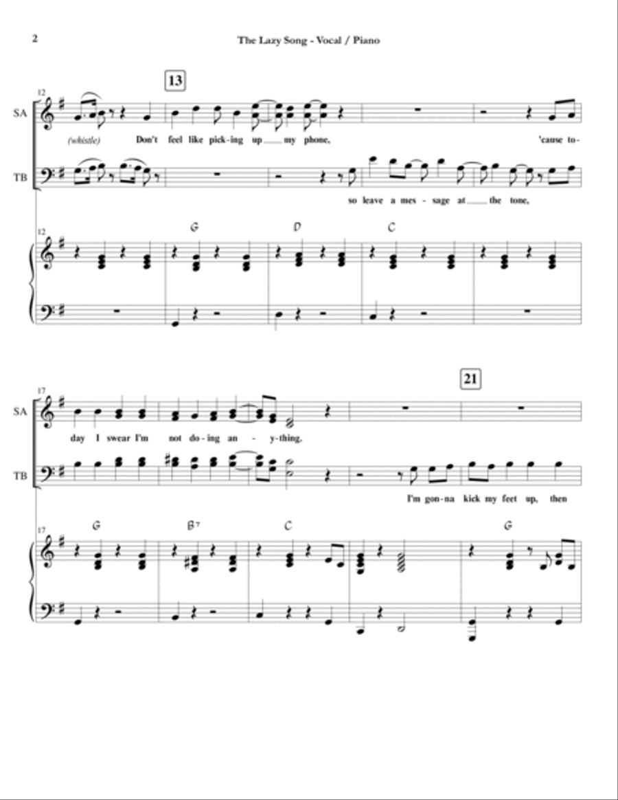The Lazy Song 4-Part scores gallery preview page 2