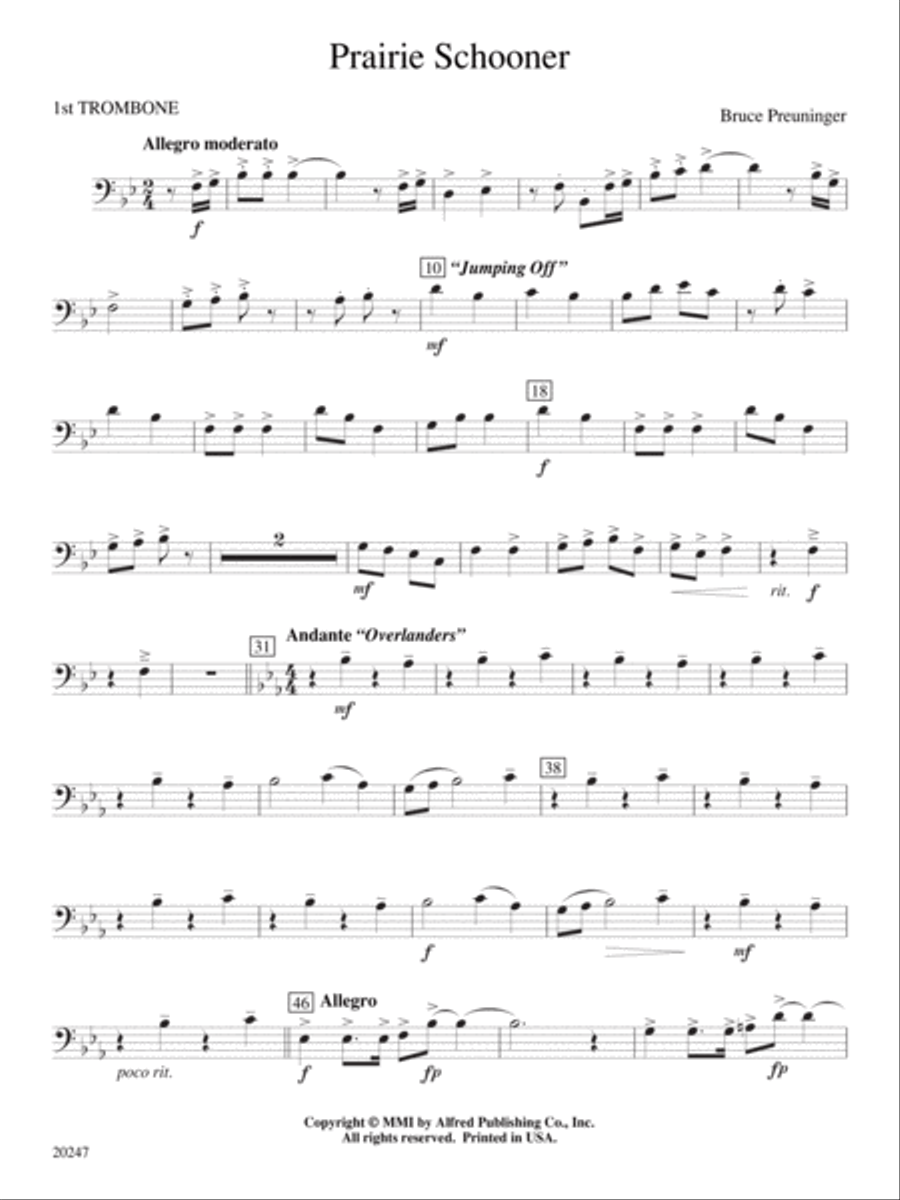 Prairie Schooner: 1st Trombone Concert Band scores gallery preview page 1