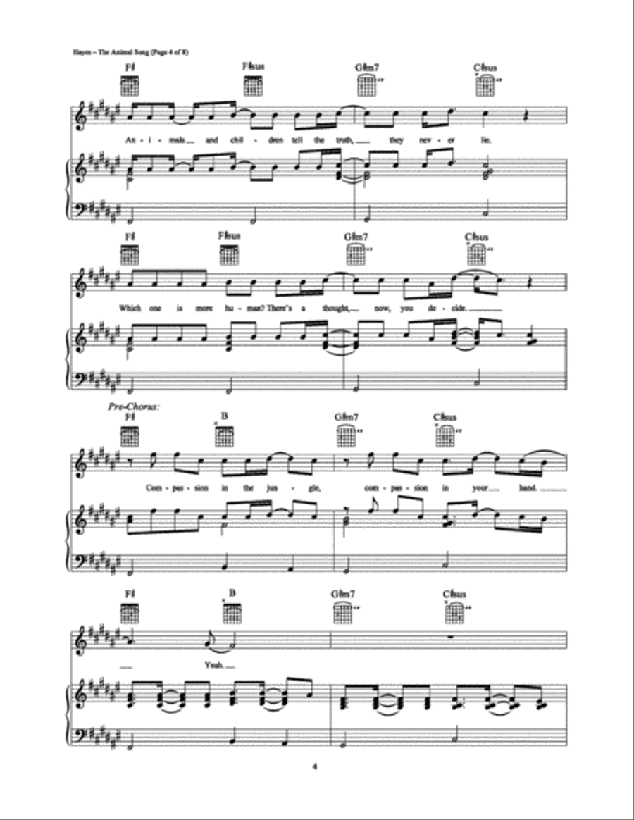 The Animal Song The Animal Song Piano, Vocal, Guitar scores gallery preview page 4
