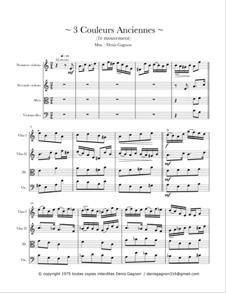 3 Couleurs anciennes / pour Quatuor à Cordes / (1er Mouvement) String Quartet scores gallery preview page 2