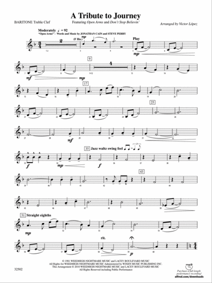 A Tribute to Journey: Baritone T.C. Concert Band scores gallery preview page 1