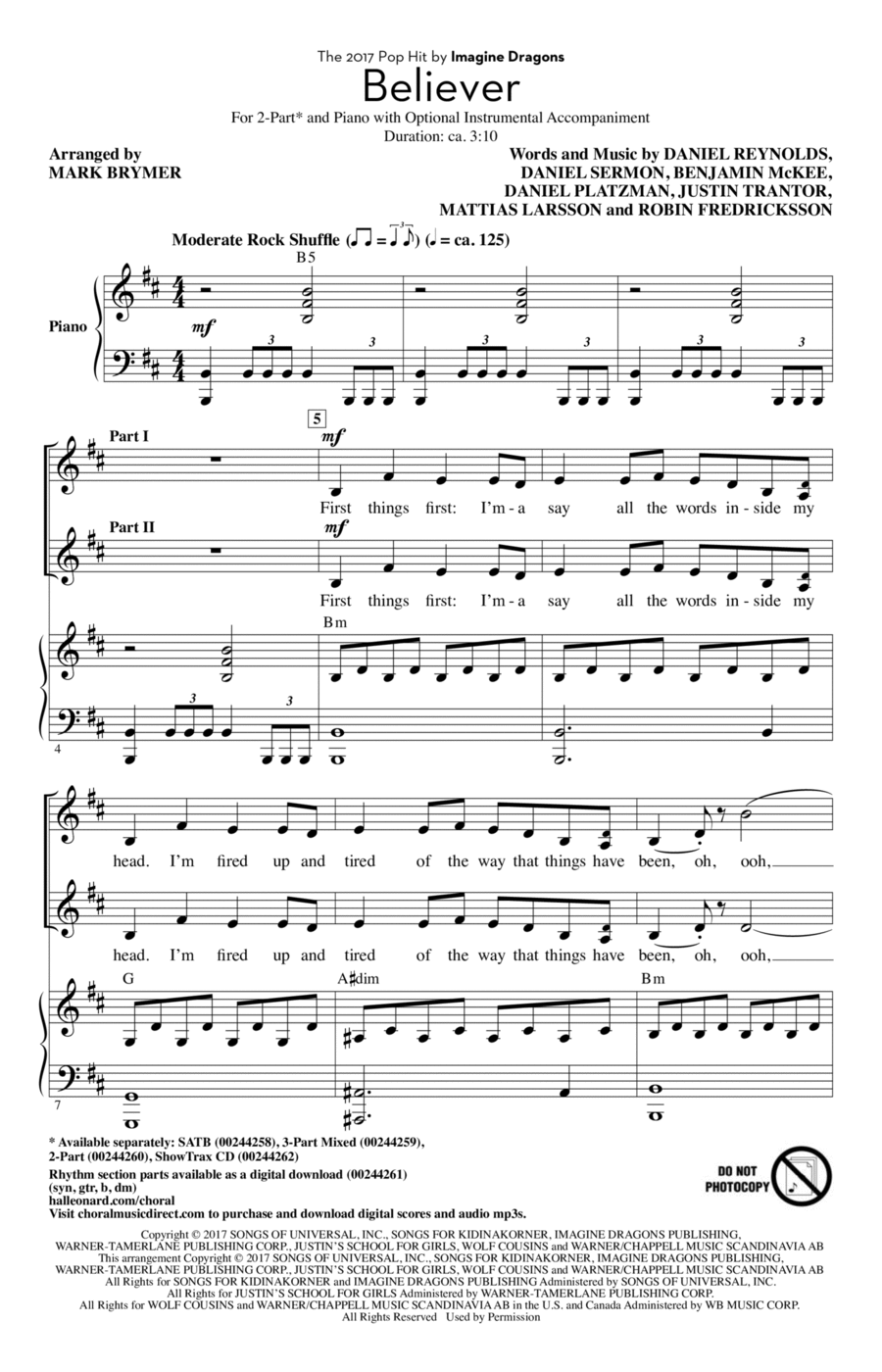 Believer (arr. Mark Brymer) 2-Part scores gallery preview page 1