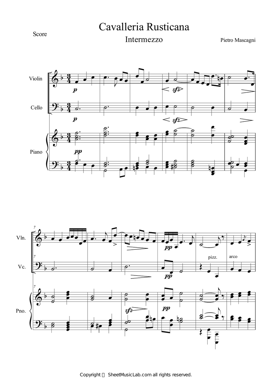 Cavalleria Rusticana by Pietro Mascagni Piano Trio - Digital Sheet Music