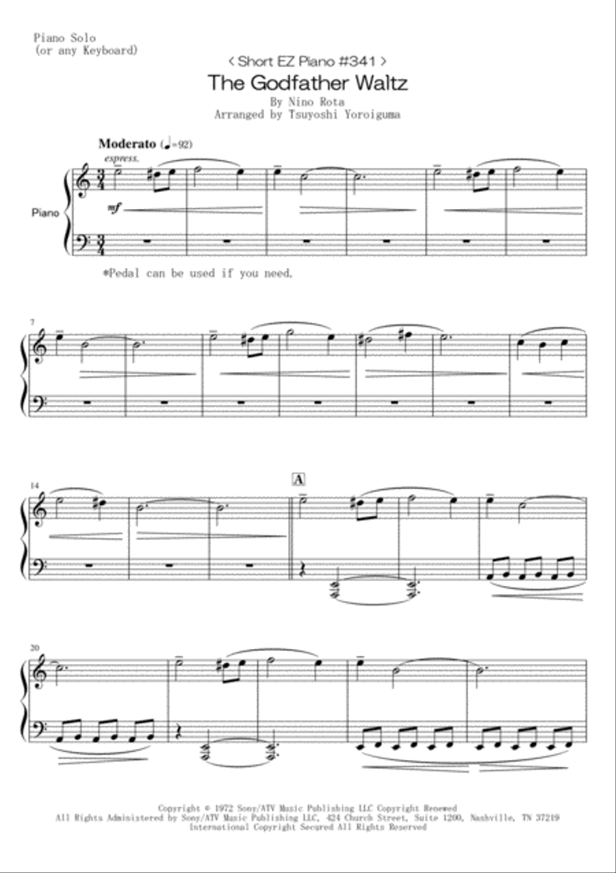 The Godfather Waltz The Godfather Waltz Easy Piano scores gallery preview page 1