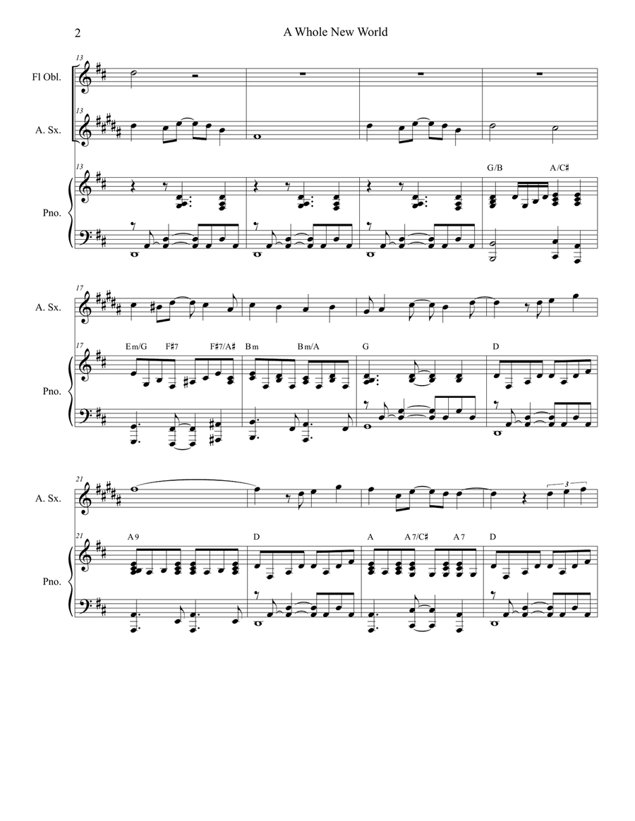 A Whole New World (from 'Aladdin') Woodwind Duet scores gallery preview page 2