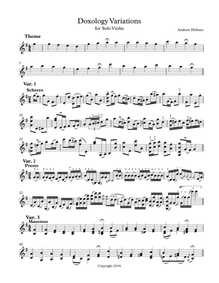 Doxology Variations, for Solo Violin