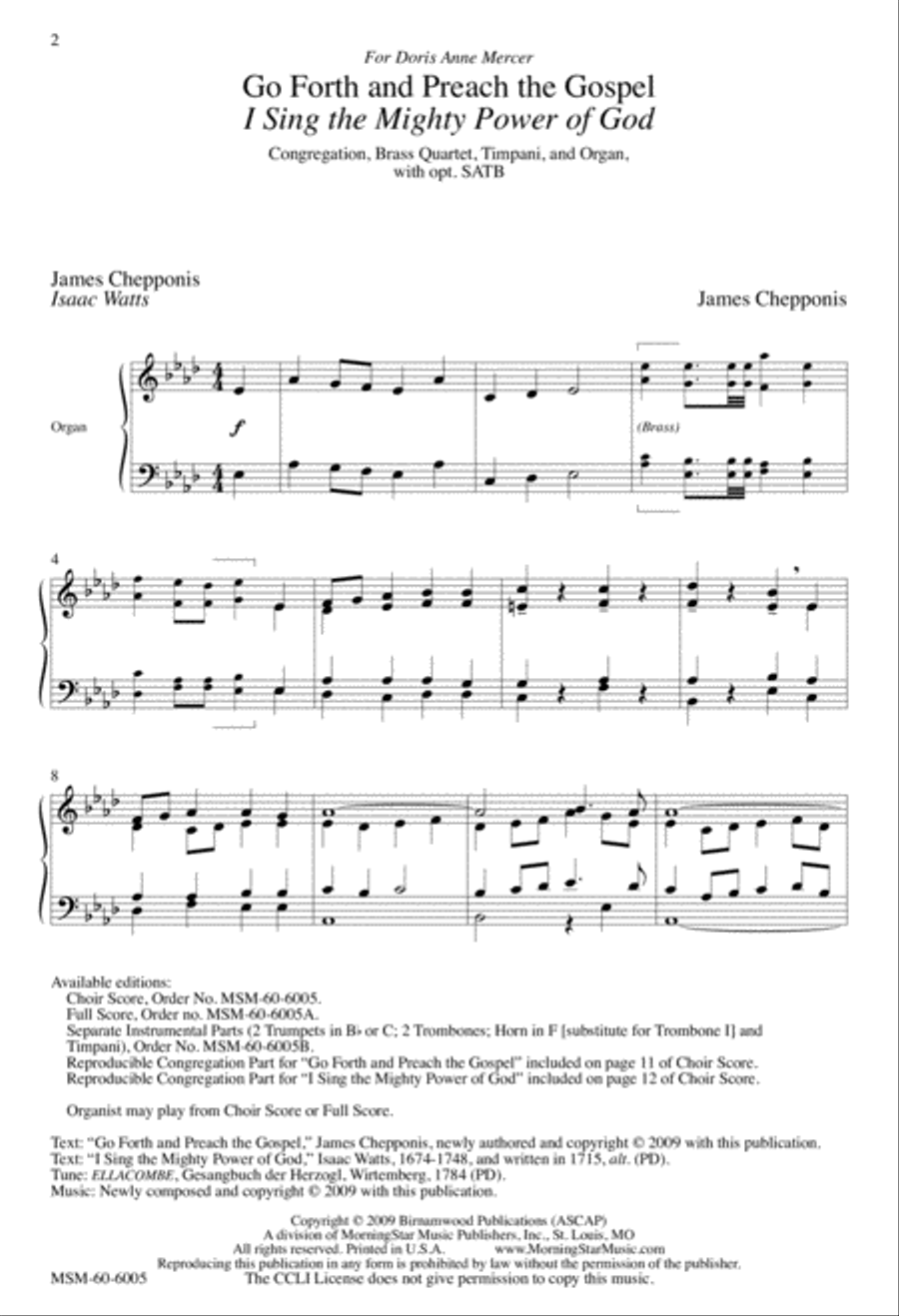 Go Forth and Preach the Gospel I Sing the Mighty Power of God 4-Part scores gallery preview page 2