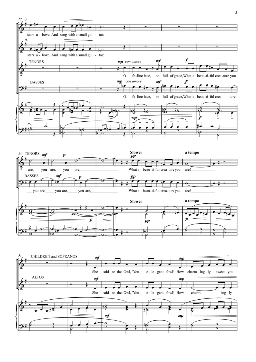 The Owl and the Pussycat (SATB & optional childrens' choir) 4-Part scores gallery preview page 3