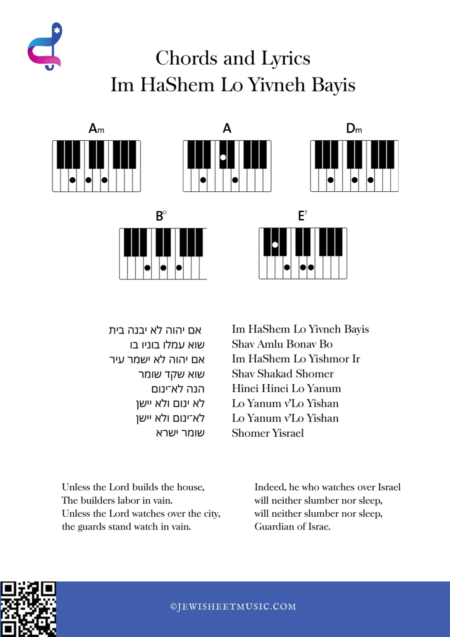Im Hashem Lo Yivneh Bayis אם השם לא יבנה בית Easy Piano scores gallery preview page 2