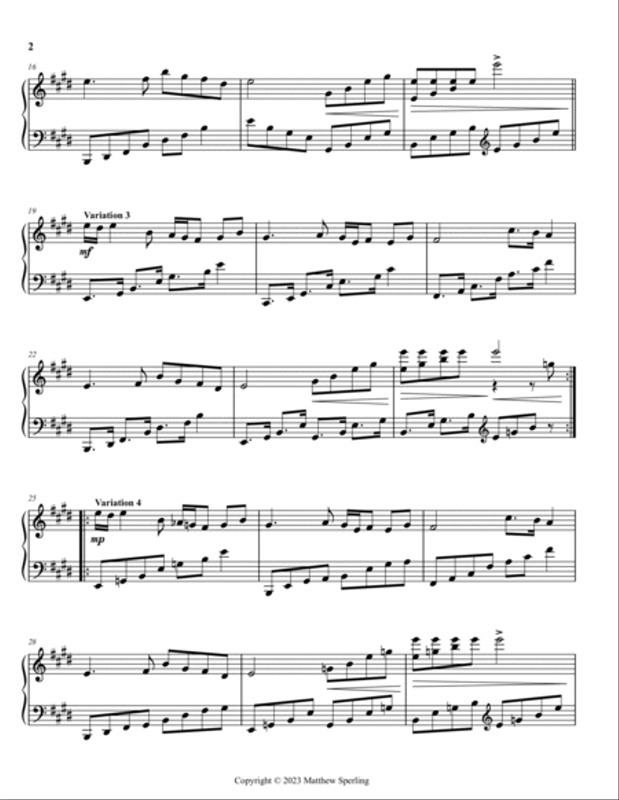 Theme and Variations in E Minor Piano Solo scores gallery preview page 2