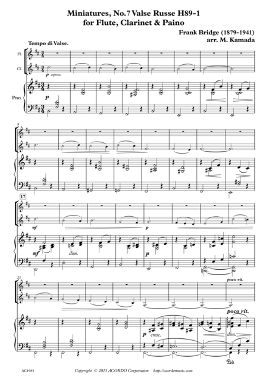 Miniatures No.7, Valse Russe H.89-1 for Flute, Clarinet & Piano Small Ensemble scores gallery preview page 1