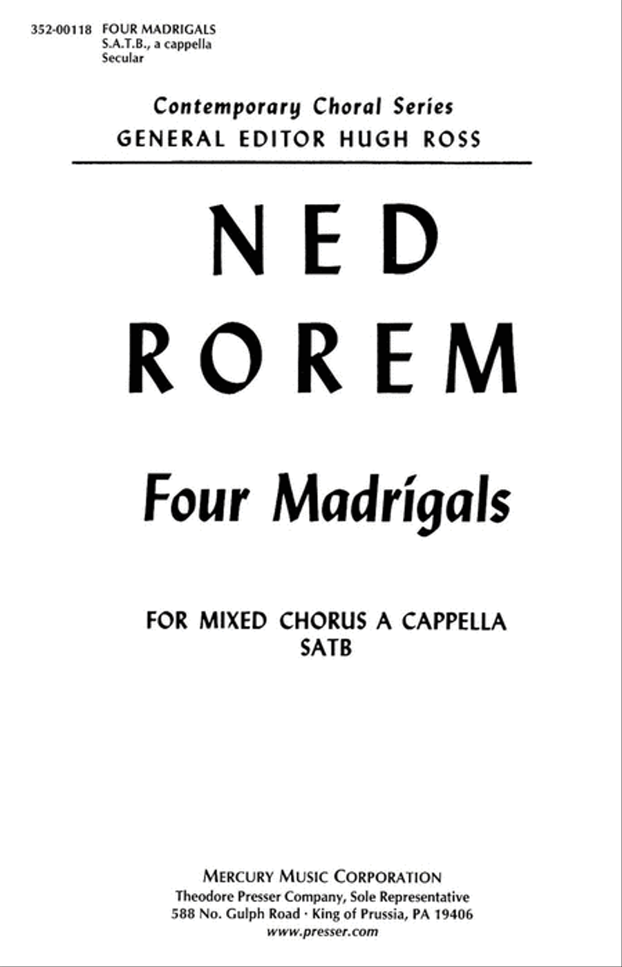 Four Madrigals 4-Part scores gallery preview page 1