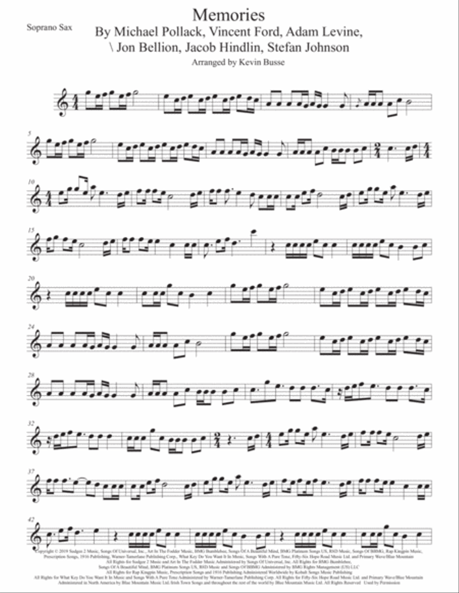 Memories Memories Soprano Saxophone scores gallery preview page 1
