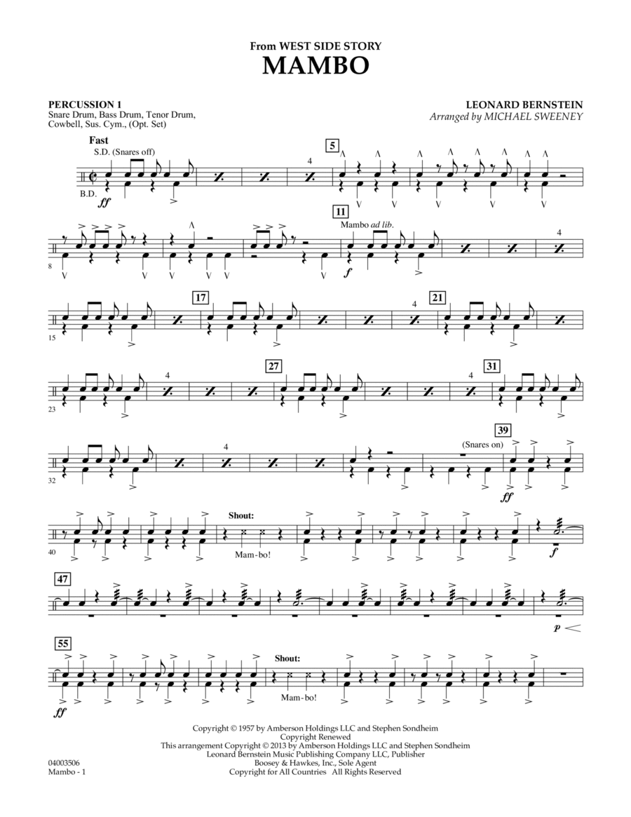 Mambo (from West Side Story) - Percussion 1 Concert Band scores gallery preview page 1