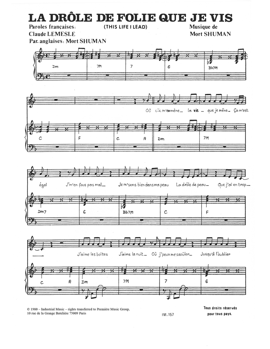 La Drole De Folie Que Je Vis Piano, Vocal scores gallery preview page 1