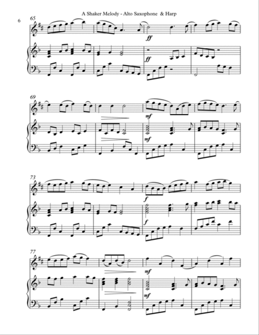 A Shaker Melody, Duet for Eb Alto Saxophone & Harp image number null