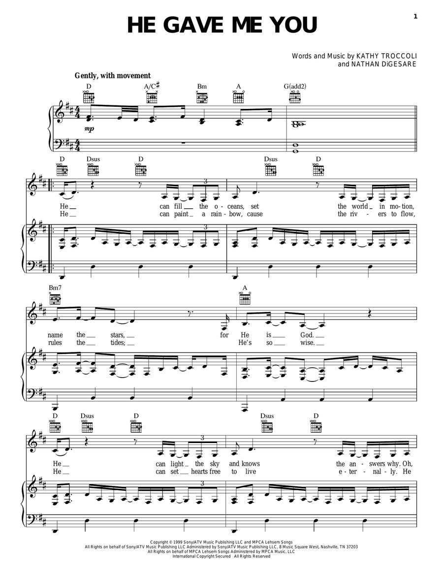 He Gave Me You Piano, Vocal, Guitar scores gallery preview page 1