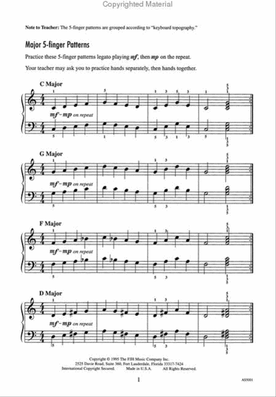 Achievement Skill Sheet No. 1: Major 5-Finger Patterns