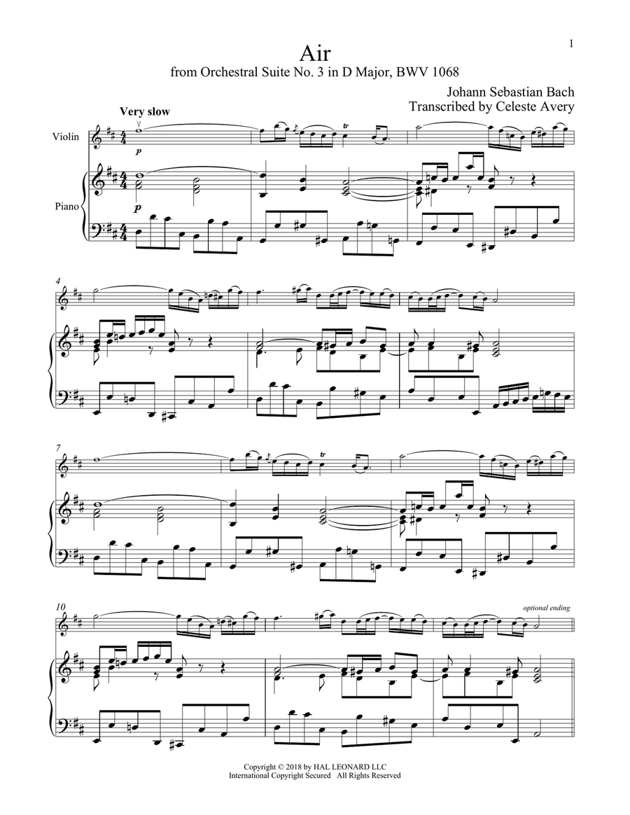 Air (Air On The G String) Violin Solo scores gallery preview page 1