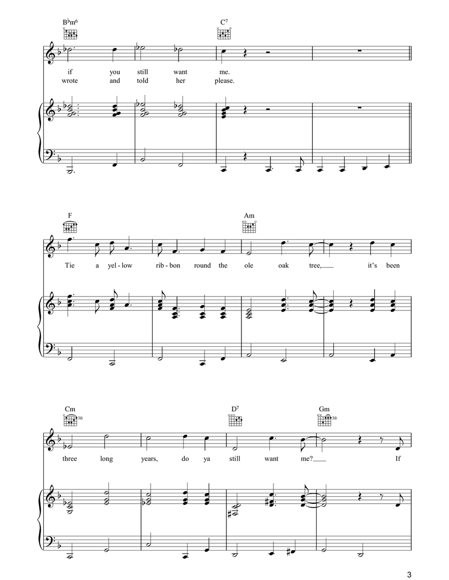 Tie A Yellow Ribbon 'Round The Old Oak Tree Piano, Vocal, Guitar scores gallery preview page 3