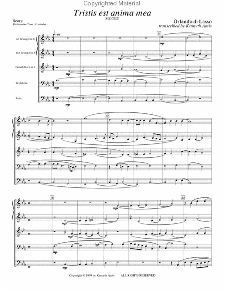 Tristis est anima mea Brass Quintet scores gallery preview page 2