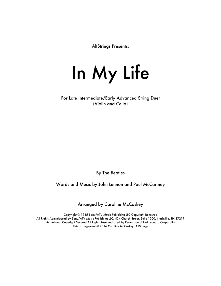 In My Life String Duet scores gallery preview page 1