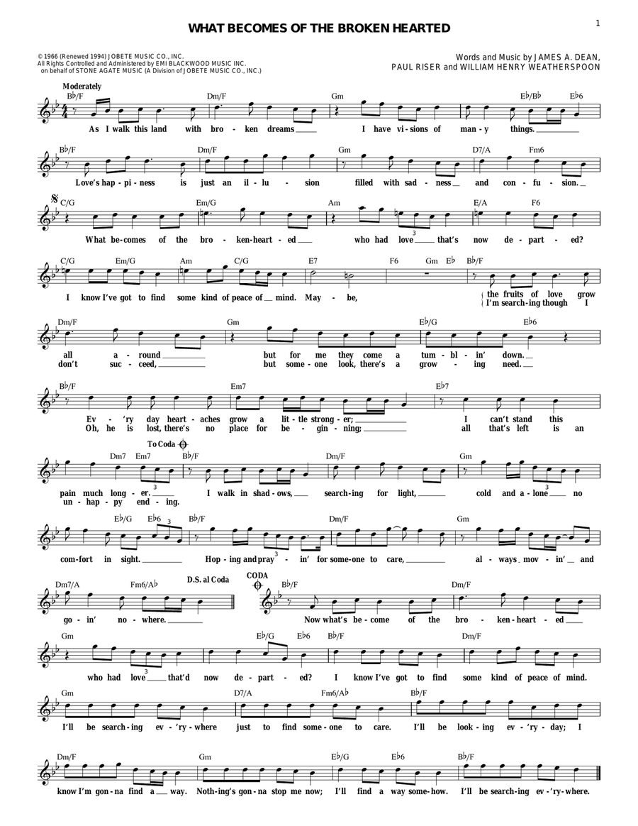 What Becomes Of The Broken Hearted Piano scores gallery preview page 1