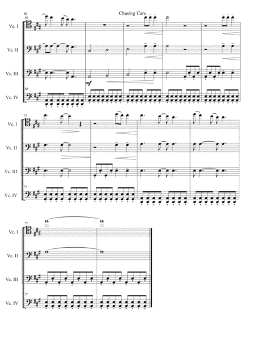 Chasing Cars String Quartet scores gallery preview page 6