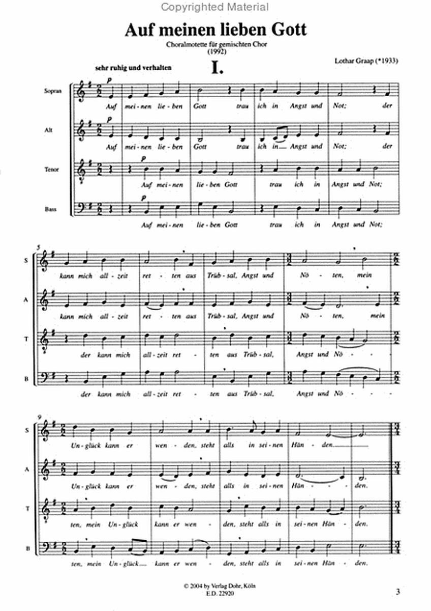 Auf meinen lieben Gott (1992) -Choralmotette für gemischten Chor a cappella-
