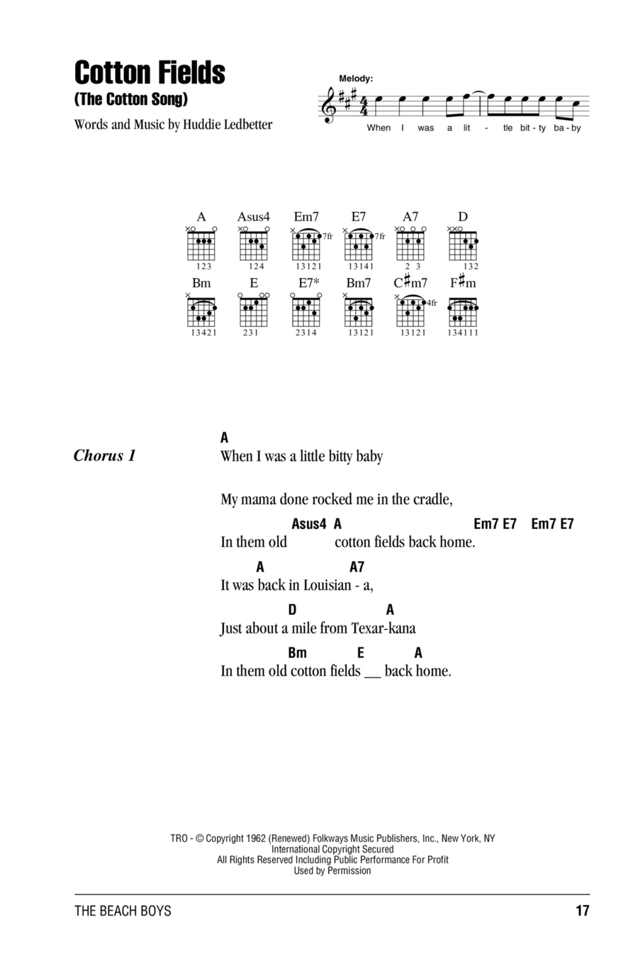 Cotton Fields (The Cotton Song) Acoustic Guitar scores gallery preview page 1