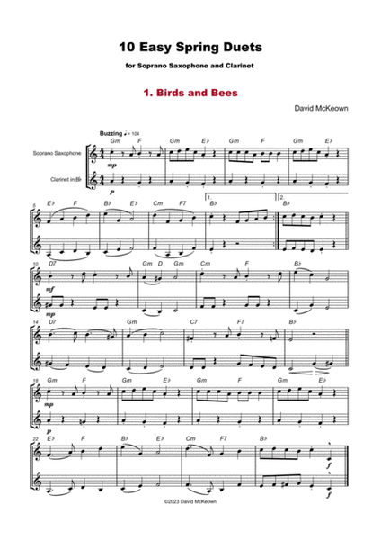 10 Easy Spring Duets for Soprano Saxophone and Clarinet