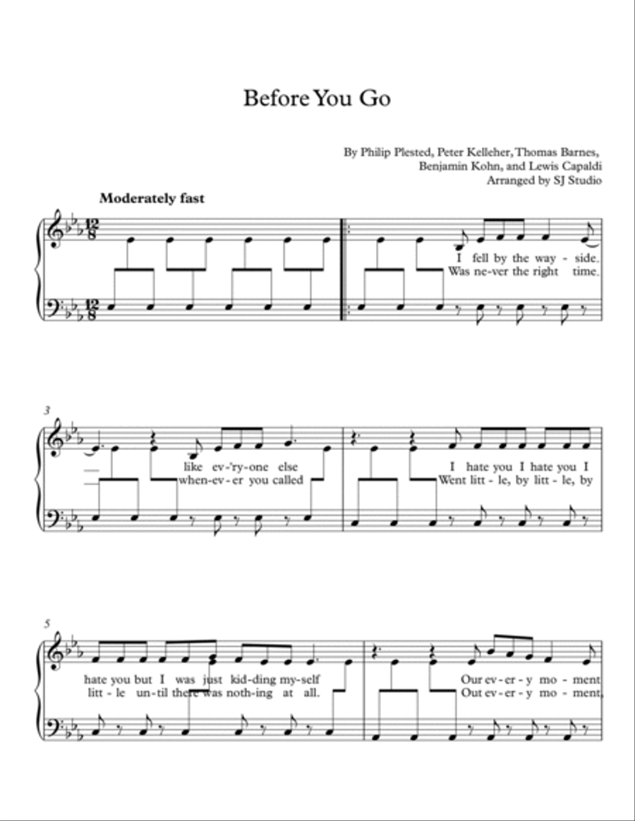 Before You Go Piano Solo scores gallery preview page 1