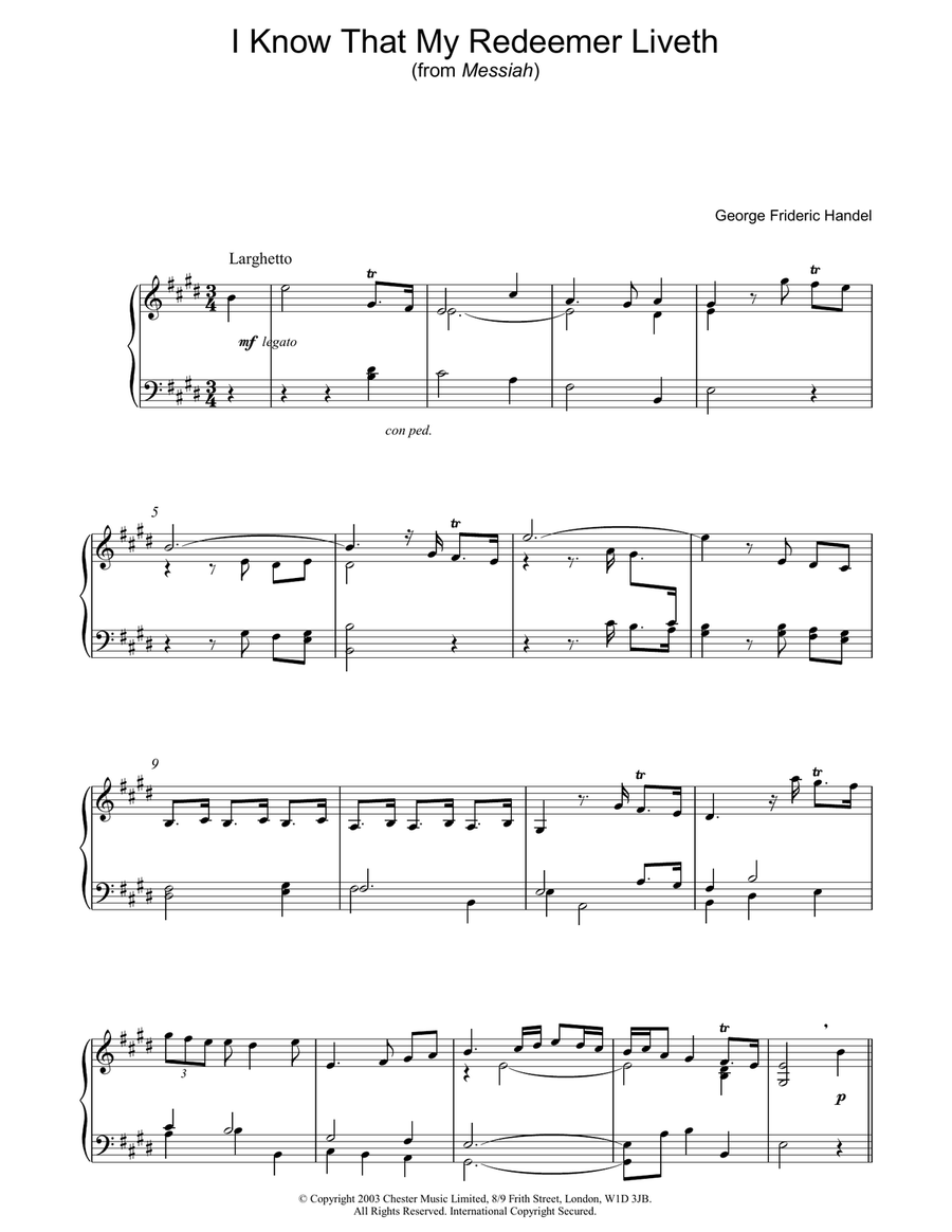 I Know That My Redeemer Liveth Piano Solo scores gallery preview page 1