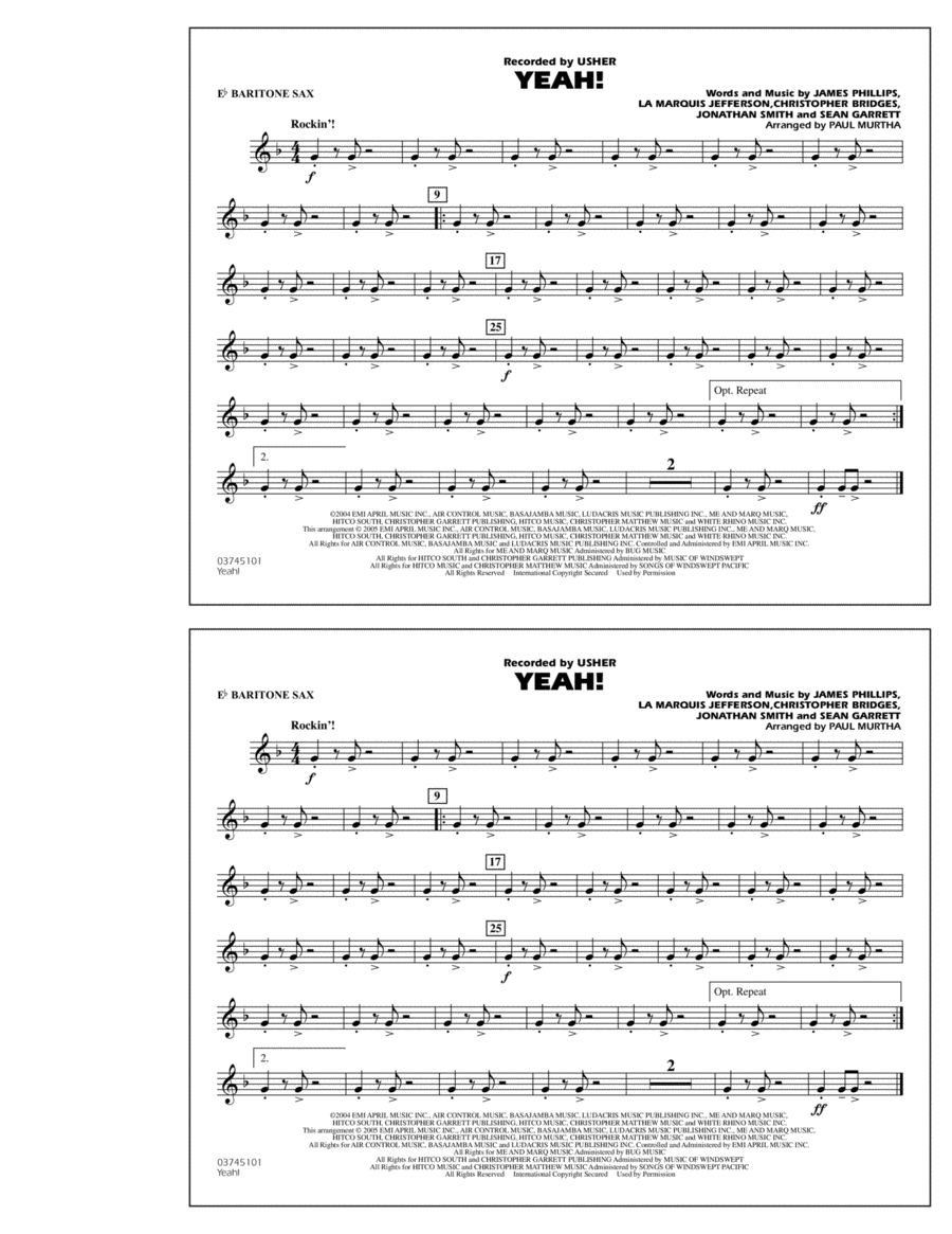 Yeah! - Eb Baritone Sax Marching Band scores gallery preview page 1