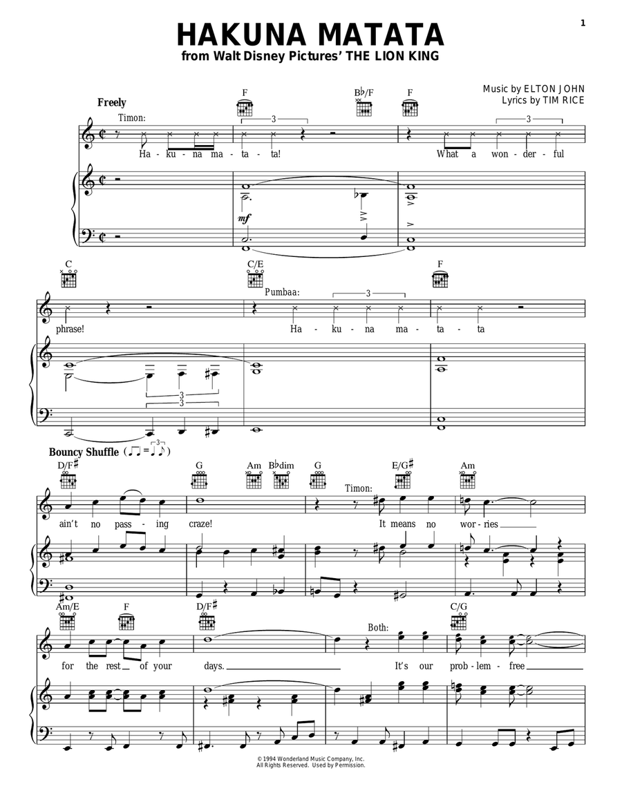 Hakuna Matata (from The Lion King) Guitar scores gallery preview page 1